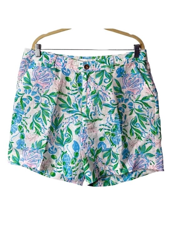 Lilly Pulitzer Pants - Lilly Pulitzer Womens Size 14 Aldora Linen Shorts Floral 7" White Green Blue